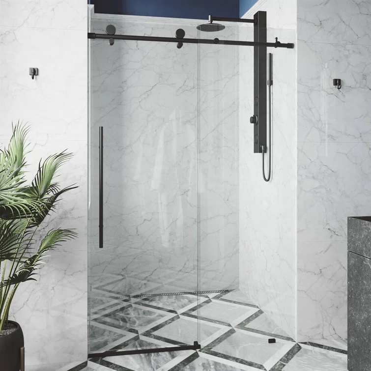Elan E-Class 56-60" W x 76" H Sliding Frameless Shower Door with 3/8" Clear Glass