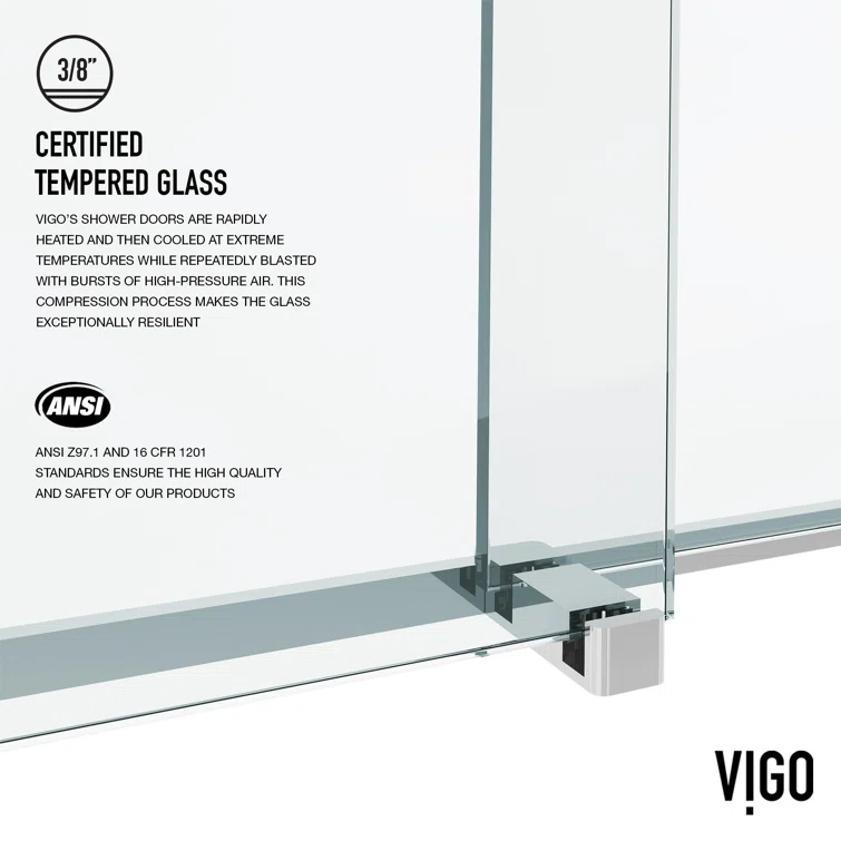 Houston 56-60" W x 76" H Sliding Frameless Shower Door with 3/8" Clear Glass