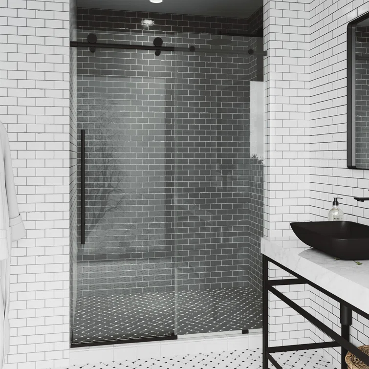 Elan E-Class 44-48" W x 76" H Sliding Frameless Shower Door with 3/8" Clear Glass