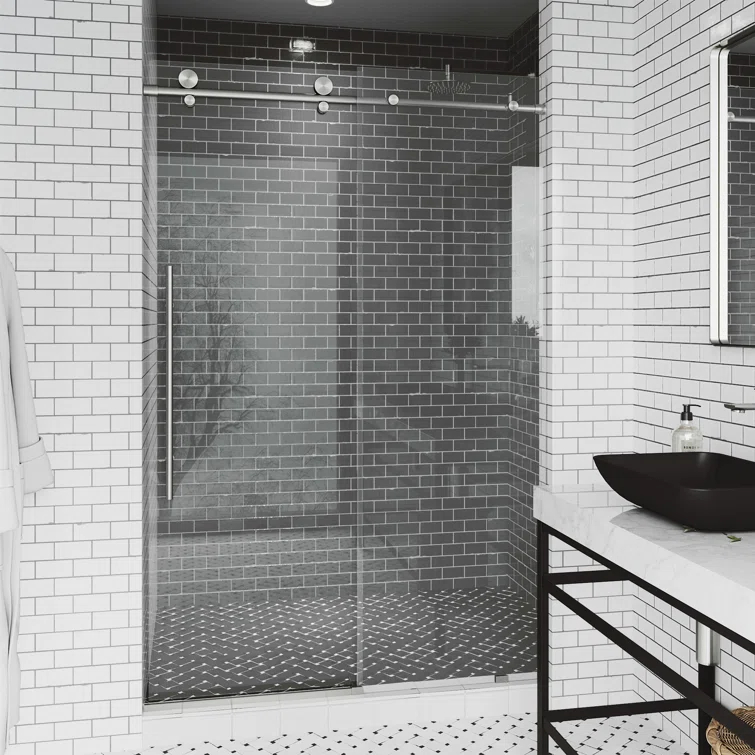 Elan E-Class 44-48" W x 76" H Sliding Frameless Shower Door with 3/8" Clear Glass