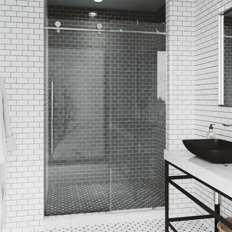 Elan E-Class 44-48" W x 76" H Sliding Frameless Shower Door with 3/8" Clear Glass