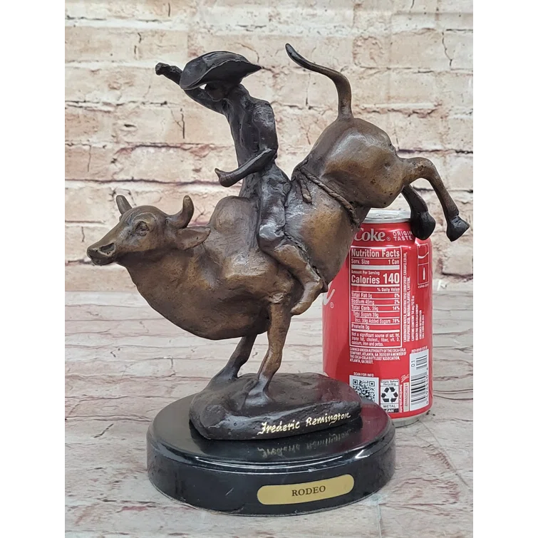 Trinx Rashee Rodeo Bull Rider Cowboy Bronze Statue Sculpture Marble Base Western Decor 9 Inches X 9 Inches