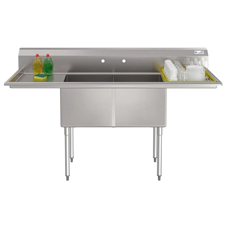 72 in. 16-Gauge Commercial Sink with Backsplash and Dual 18 in. Drainboards, Bowl Dimensions 18"x18"x14" in Stainless-Steel (KM-SB181814-18B316)