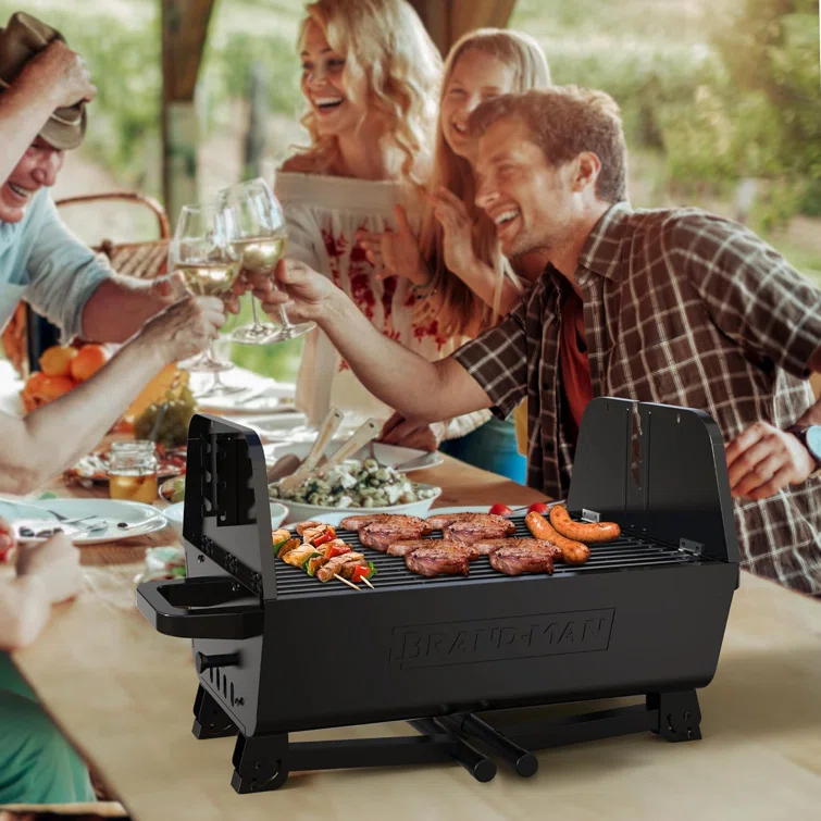 Brand-Man 2 in 1 Charcoal Grill with Rotisserie Grill Kit, Portable ‎Enameled Steel Barbecue Grill, Stainless Steel Spit Roaster with Motor & Adjustable Height for Backyard Camping Patio Tailgating