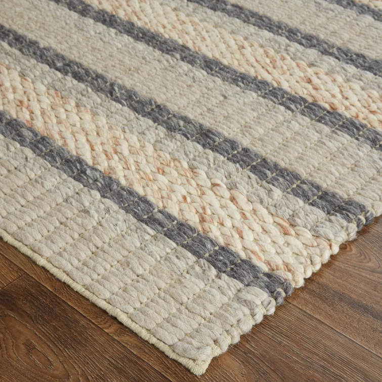 Orion Striped Handwoven Wool Area Rug in Natural/Beige/Ivory