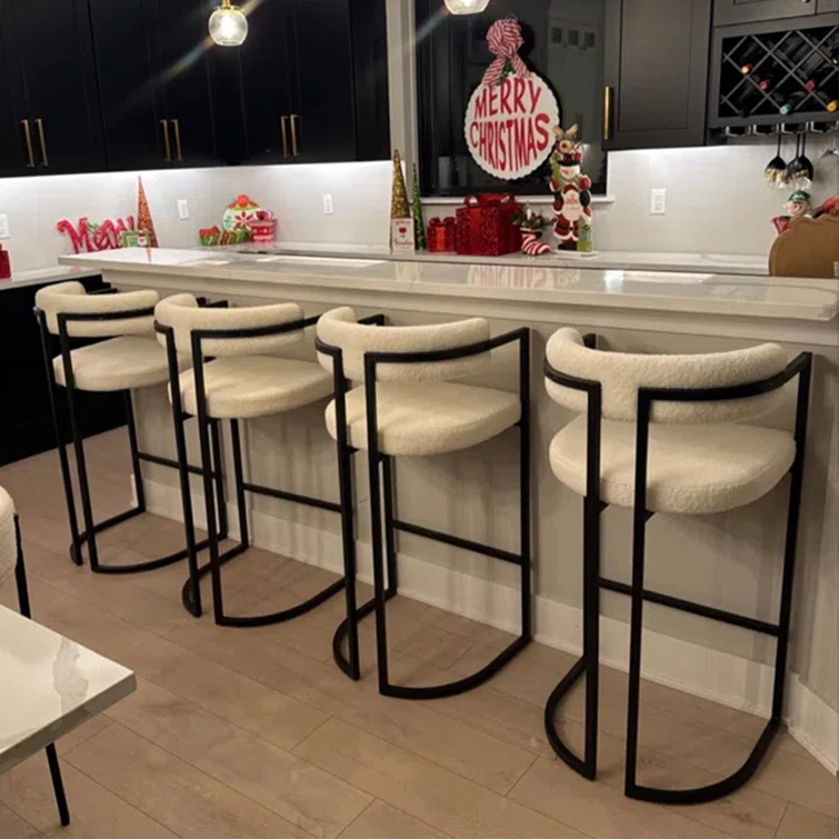 Modern Upholstered Hollow Bar Stool With Armrests And Footrests, Barrel High Stools