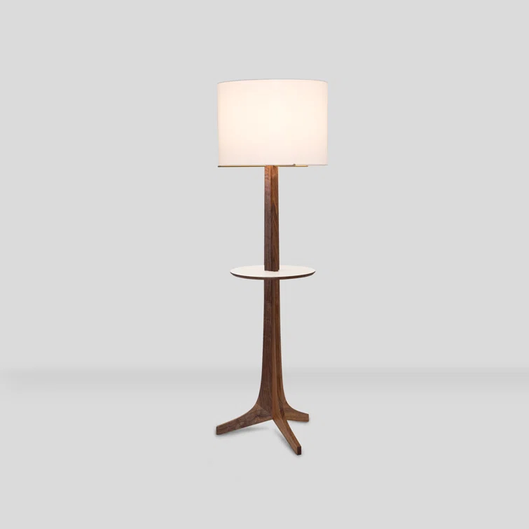 Nauta White Linen Shade Tripod Floor Lamp in Brushed Brass