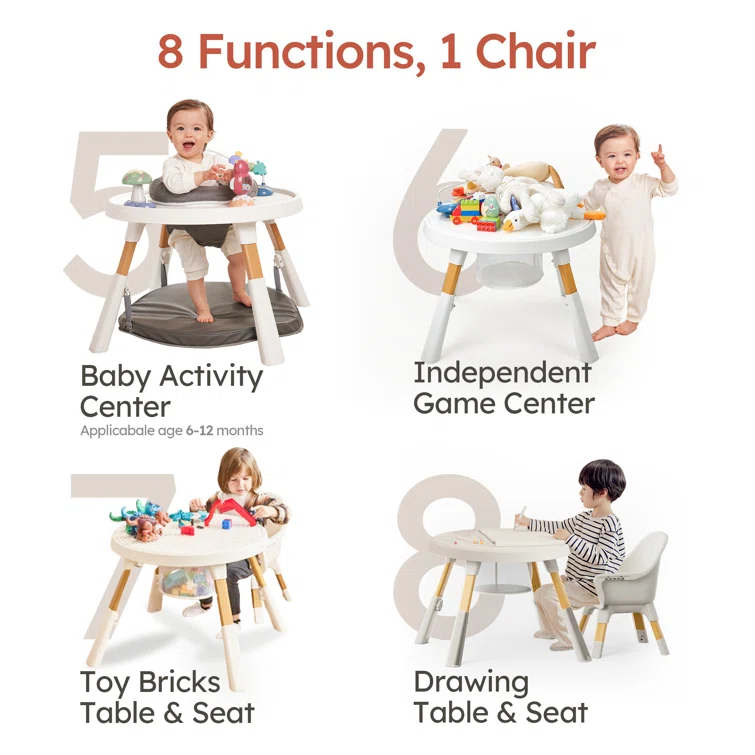 8-in-1 Convertible Baby Feeding Dining Chair with Removable Tray and Activity Center