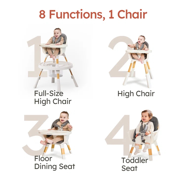 8-in-1 Convertible Baby Feeding Dining Chair with Removable Tray and Activity Center