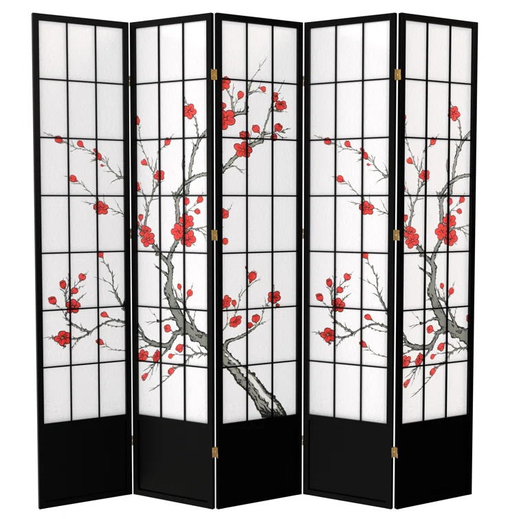 7 ft. Black 5-Panel Room Divider