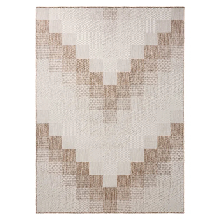 NICOLE MILLER NEW YORK Patio Country Ombre Chevron Outdoor Area Rug, Beige/Cream