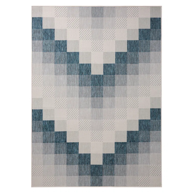 NICOLE MILLER NEW YORK Patio Country Ombre Chevron Outdoor Area Rug, Navy Blue/Cream