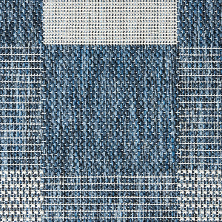 NICOLE MILLER NEW YORK Patio Country Ombre Chevron Outdoor Area Rug, Navy Blue/Cream