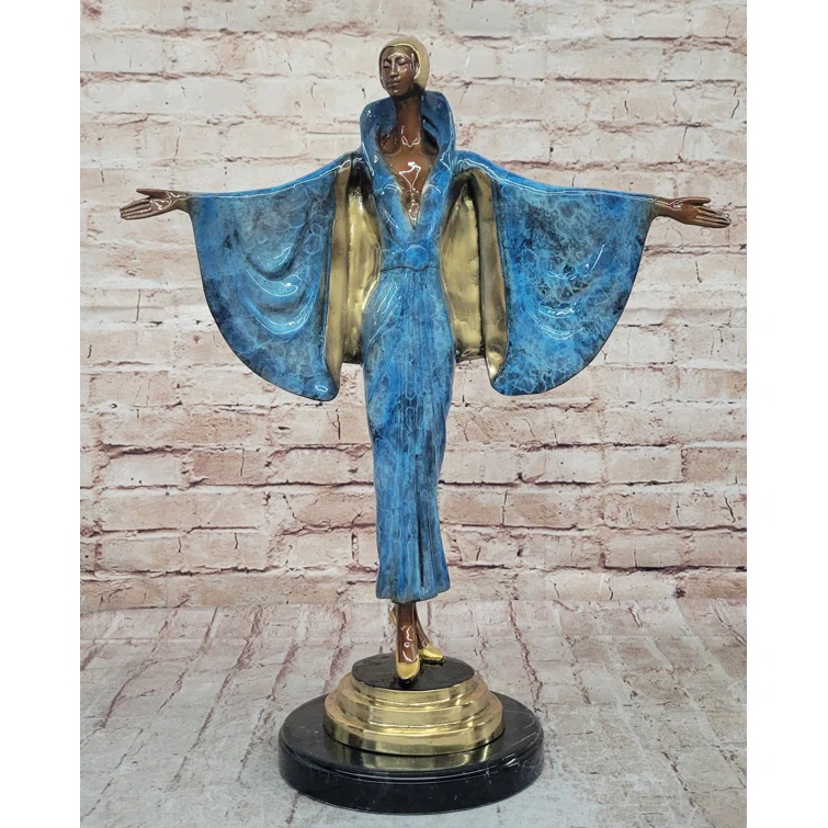 Red Barrel Studio® Nikel Julius Erte Art Deco Bronze Fashion Model Showgirl Sculpture Statue Glazed Patina 19" x 15"