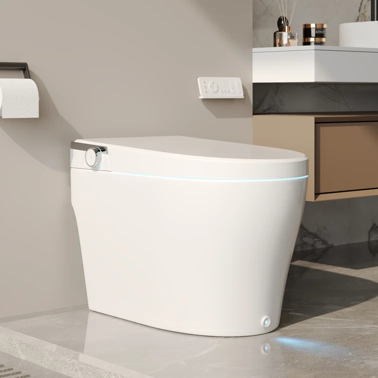 Smart Toilet with Bidet Wash Auto Sensor Flush Kick Flush Heated Seat Warm Wash(Remote Included)