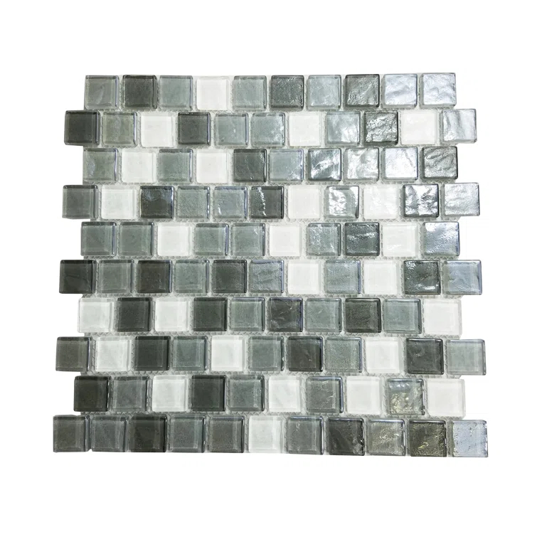 Geo 1 in. x 1 in. Textured Glass Straight Edge Brick Mosaic Wall & Pool Tile