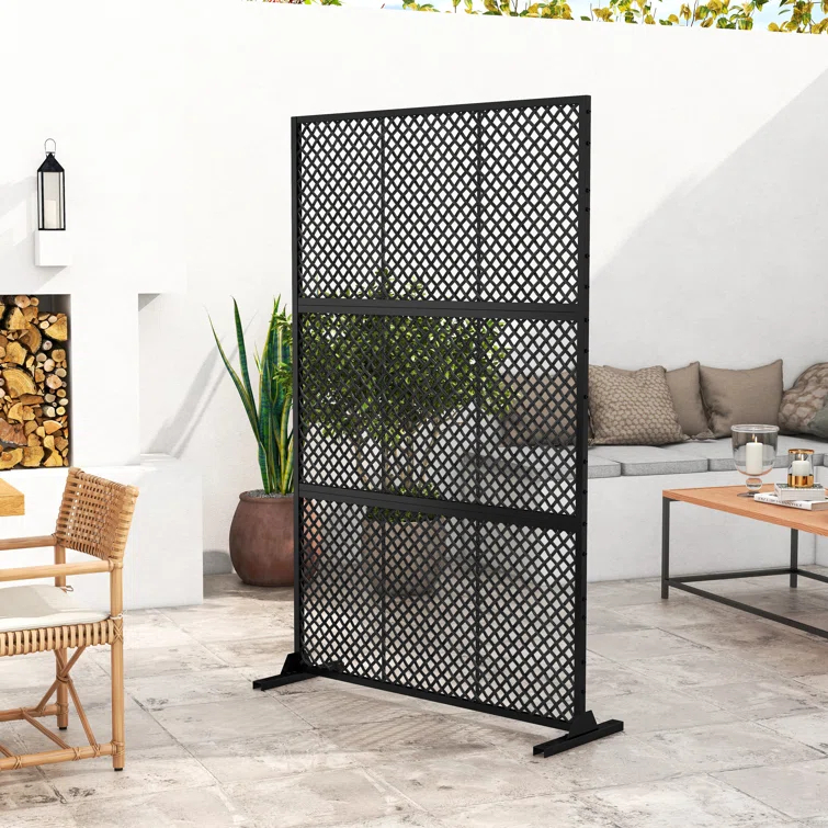 UIXE 72.05''H x 47.75''W Wicker Privacy Metal Screen Fence Panel Double Colored Screen