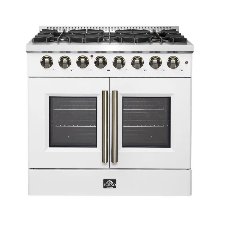 Galiano 36" French Door Dual Fuel Range, Black or White & Antique Brass, 5.36 cu.ft. True Convection Oven