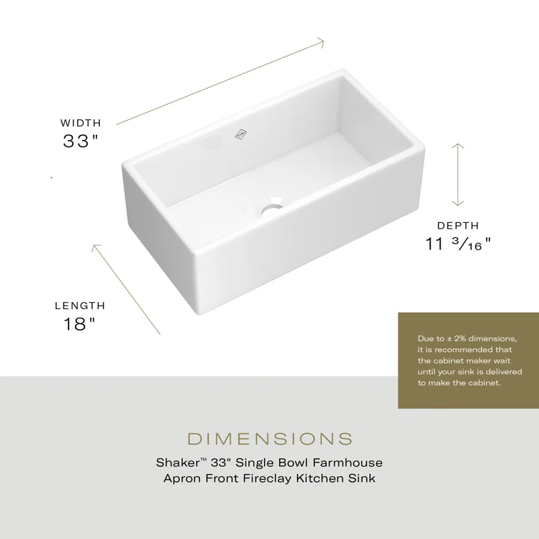 Shaker 33" Single Bowl Farmhouse Apron Front Fireclay Kitchen Sink