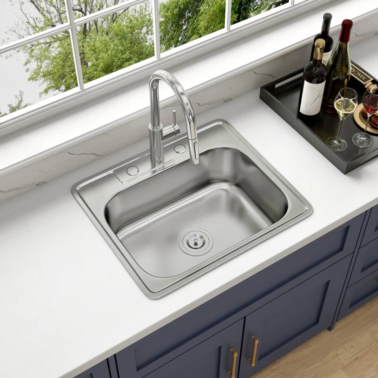 Blenzia 25 Inch Topmount Drop In Kitchen Sink 304 Stainless Steel Sinks 25" X 22" X 8"