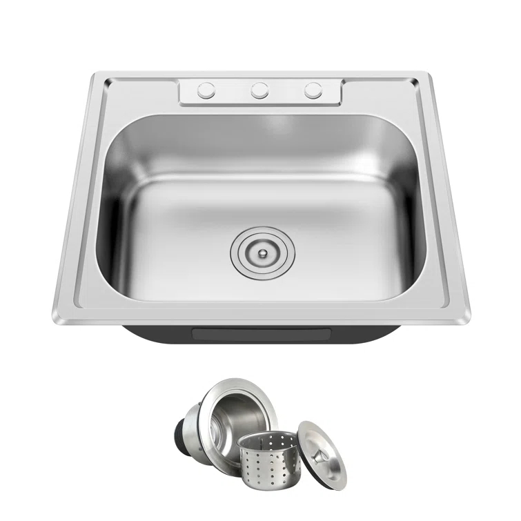 Blenzia 25 Inch Topmount Drop In Kitchen Sink 304 Stainless Steel Sinks 25" X 22" X 8"
