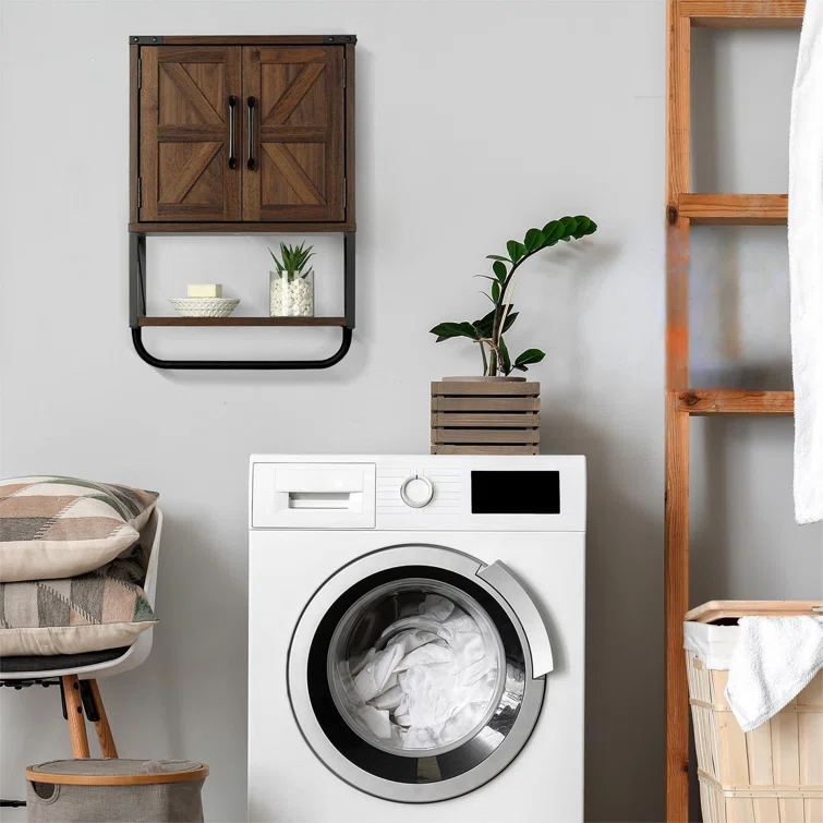 Farmhouse Rustic Medicine Cabinet With Two Barn Door,Wood Wall Mounted Storage Cabinet With Adjustable Shelf And Towel Bar, 3-Tier Cabinet For Bathroom, Living Room