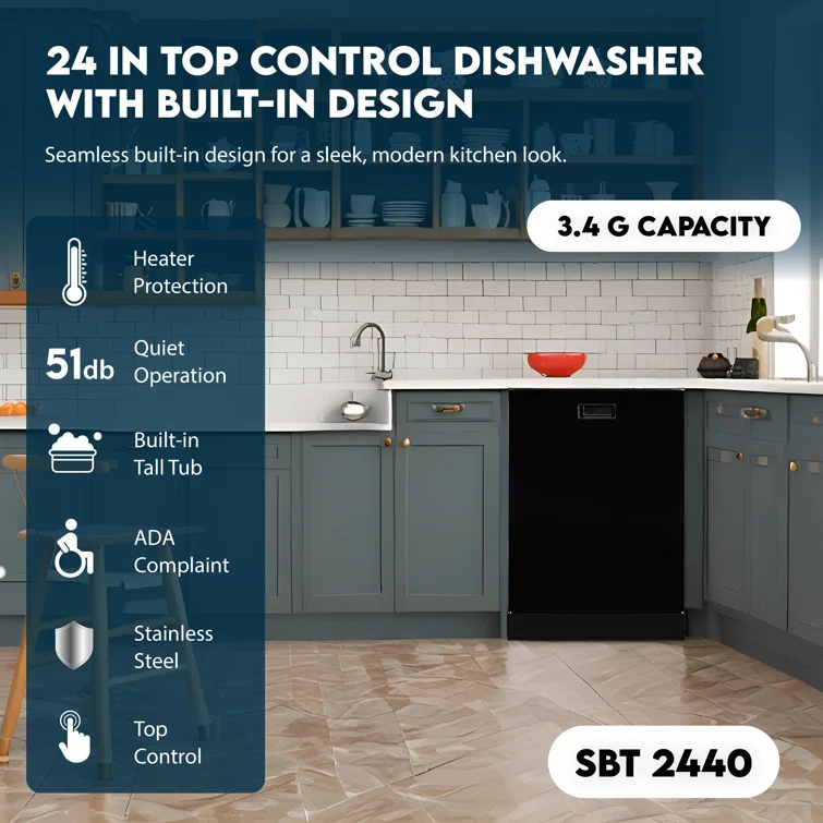 Equator 24 in Dishwasher Top Control 3 Rack 15 place 3.4g QUIET 51 dB 110V EStar