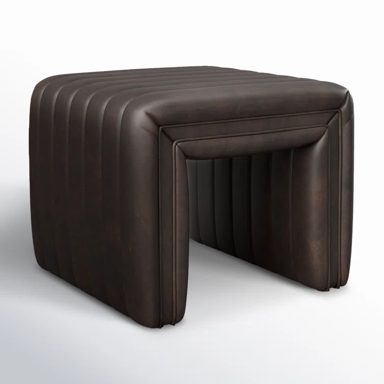 Deacon Wolf Brown Genuine Leather Tufted Footstool