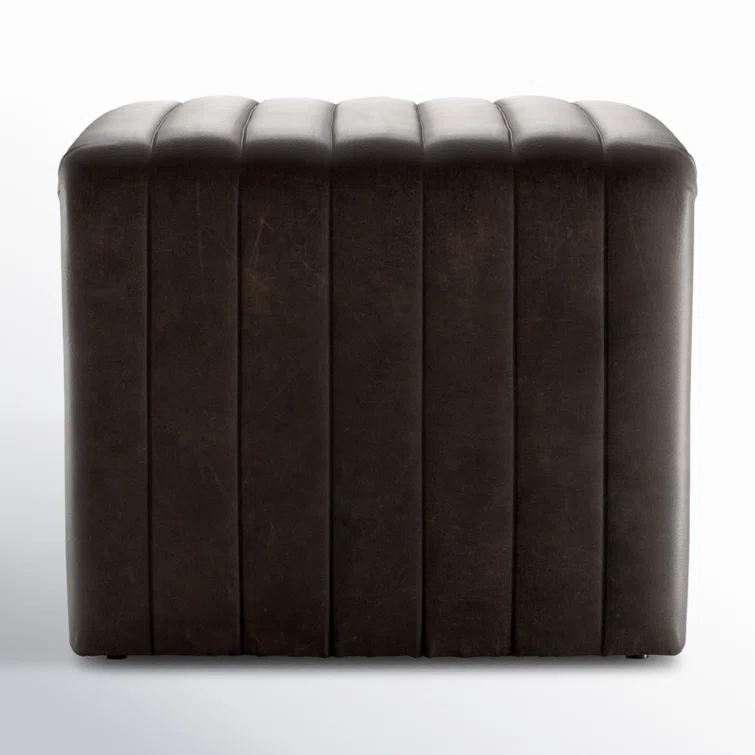 Deacon Wolf Brown Genuine Leather Tufted Footstool