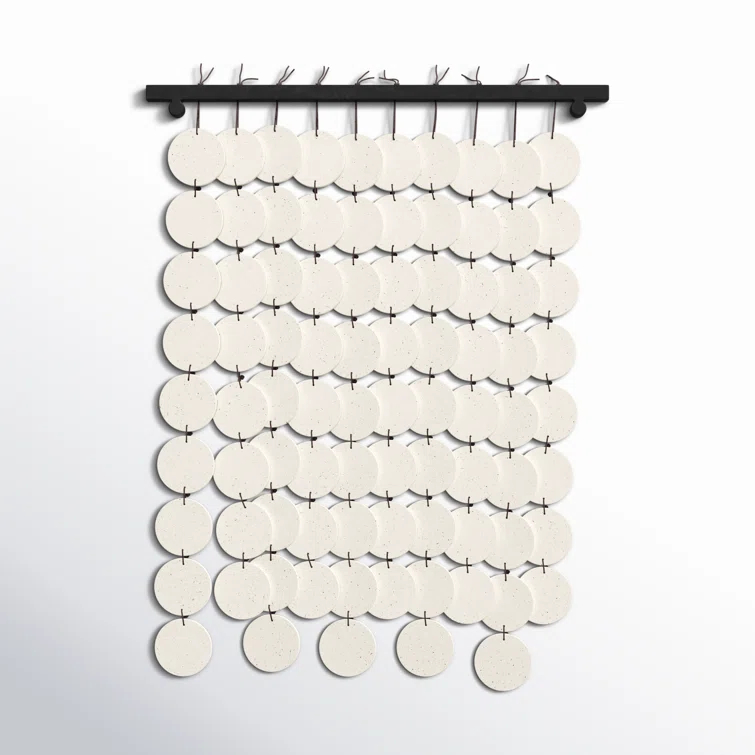 Speckled Cream Ceramic Wall Hanging with Brown Rope