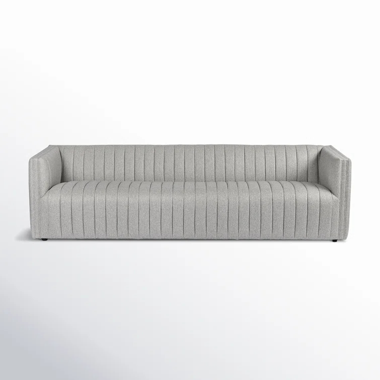 Orly Natural Gray Tufted Leather Stationary Sofa