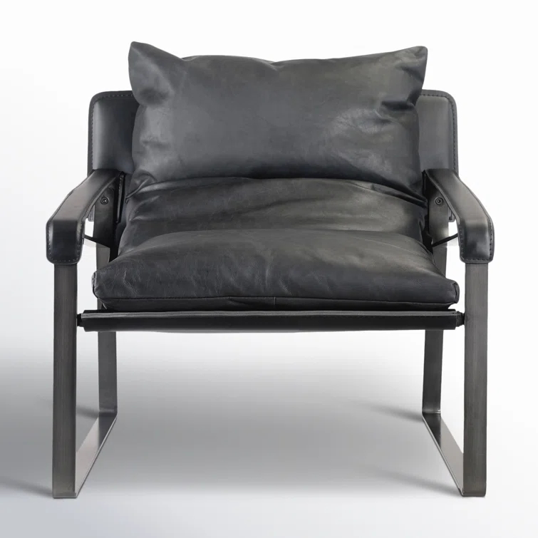 Contemporary Black Leather Metal Accent Chair