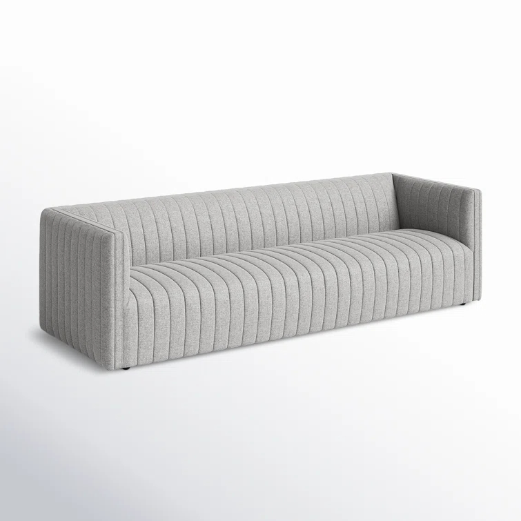 Orly Natural Gray Tufted Leather Stationary Sofa