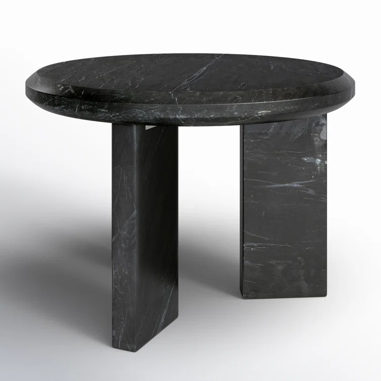 Small Round Black Marble Nesting Coffee Table with Storage