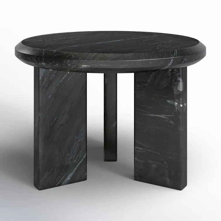 Small Round Black Marble Nesting Coffee Table with Storage
