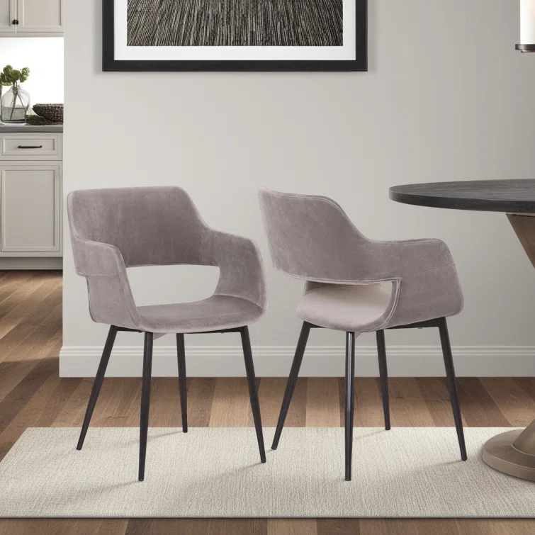 Bottlebrush Mid-Century Dining Accent Chair with Open Back in Fabric Upholstery, Steel, and Plywood