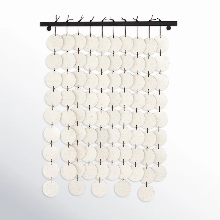 Speckled Cream Ceramic Wall Hanging with Brown Rope