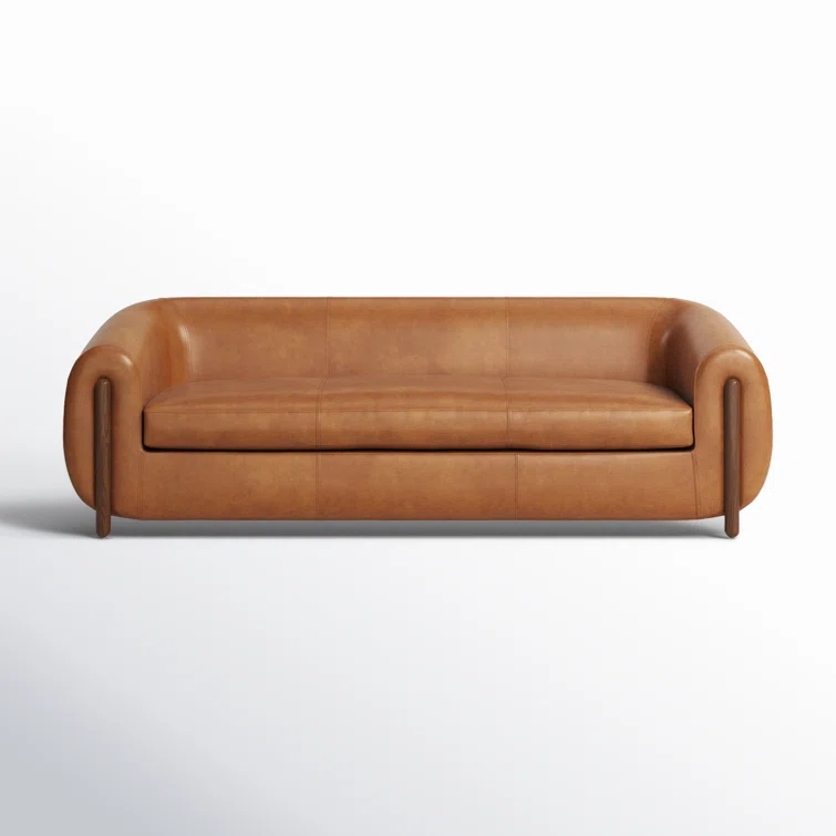 Valencia Camel 86'' Plush Leather Sofa with Solid Ash Legs