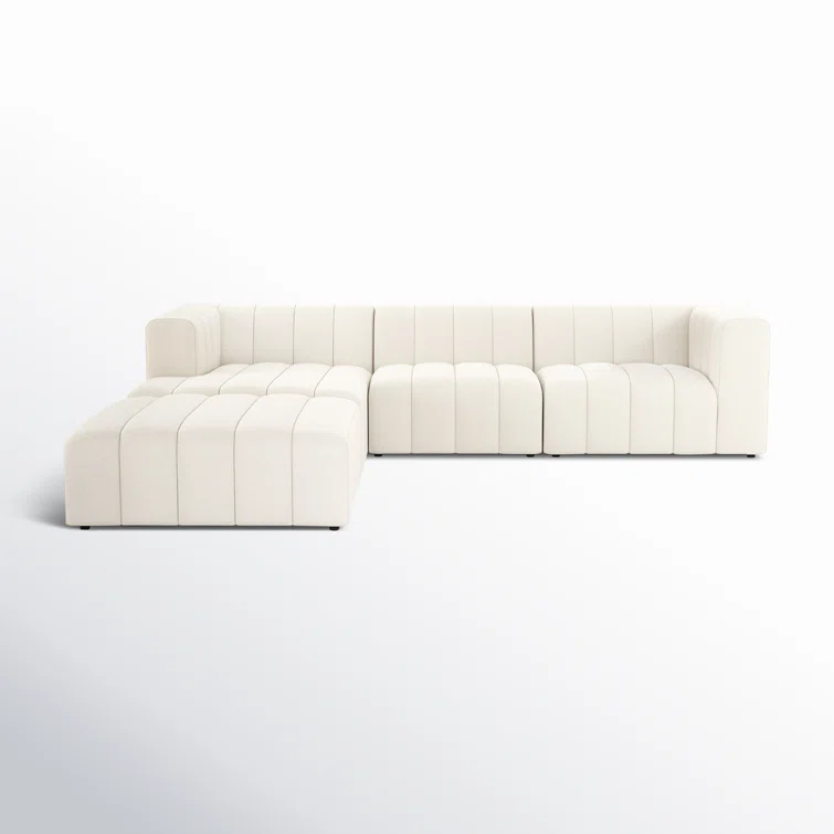 Fayette Cloud Tufted Faux Leather 3-Piece Sectional with Ottoman