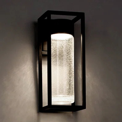 Black Cylinder LED Outdoor Wall Light with Clear Seeded Crystal