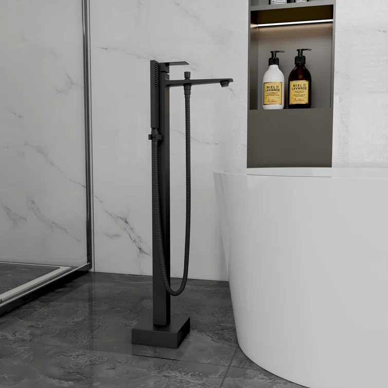 mondawe Single Handle Floor Mounted Freestanding Tub Filler with Diverter MDLT0055-MB