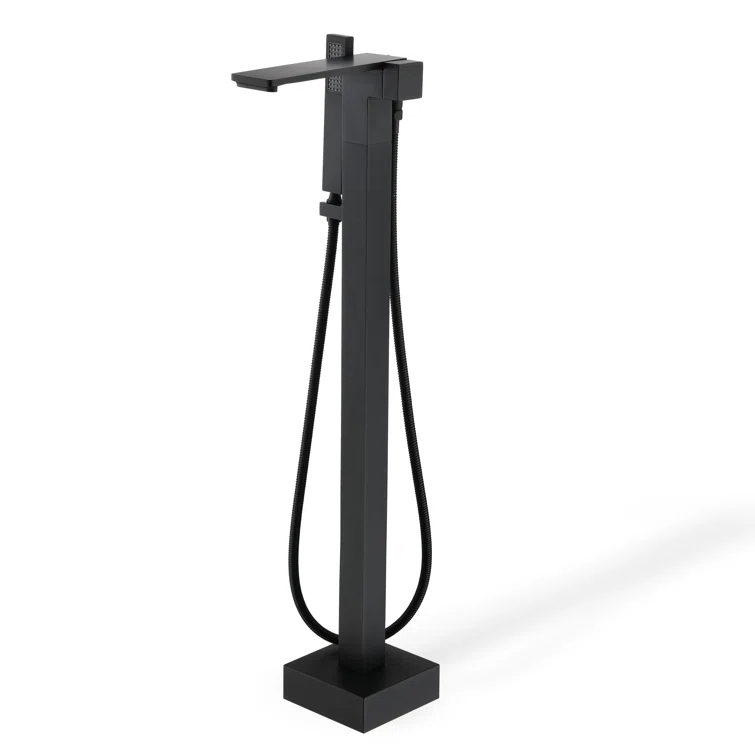 mondawe Single Handle Floor Mounted Freestanding Tub Filler with Diverter MDLT0055-MB