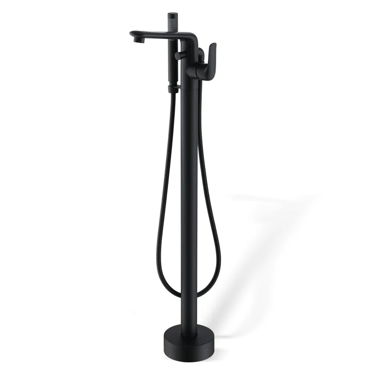 mondawe Single Handle Floor Mounted Freestanding Tub Filler with Diverter MDLT0054-MB