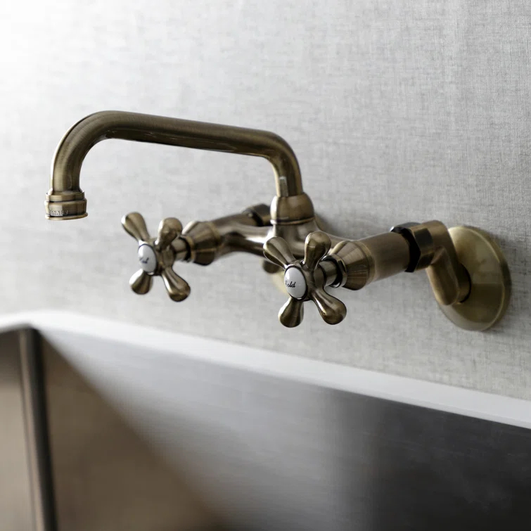 Kingston Brass Kingston Double-Handle 2-Hole Wall-Mount Bridge Kitchen Faucet
