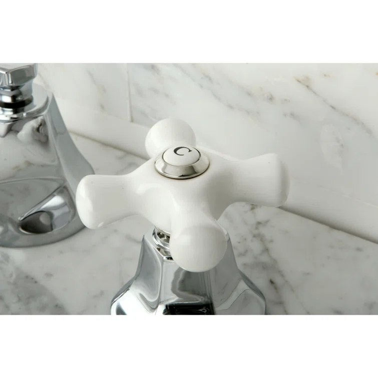 Kingston Brass Metropolitan Two-Handle 3-Hole Deck Mount Widespread Bathroom Faucet with Brass Pop-Up Drain