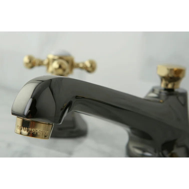 Kingston Brass Water Onyx Two-Handle 3-Hole Deck Mount Widespread Bathroom Faucet with Brass Pop-Up Drain