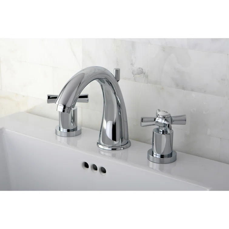 Kingston Brass Millennium Two-Handle 3-Hole Deck Mount Widespread Bathroom Faucet with Brass Pop-Up Drain