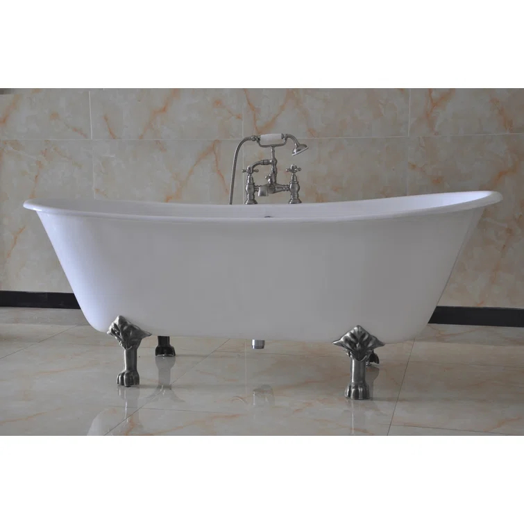 Kingston Brass Aqua Eden 67-Inch Cast Iron Oval Double Slipper Clawfoot Tub (7-Inch Faucet Drillings)