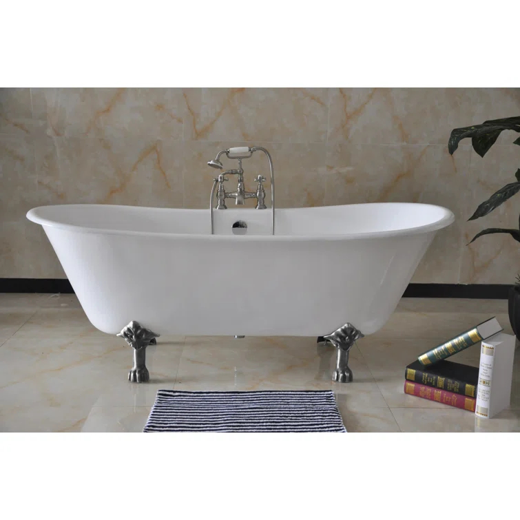 Kingston Brass Aqua Eden 67-Inch Cast Iron Oval Double Slipper Clawfoot Tub (7-Inch Faucet Drillings)