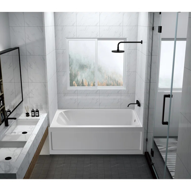 Kingston Brass Aqua Eden 60-Inch Acrylic Rectangular 3-Wall Alcove Tub with Anti-Skid Surface